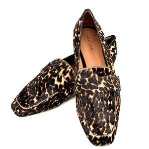 Halogen Lucy Genuine Calf Hair Leopard Chocolate Loafer Flat Shoes Size 8.5 Flat